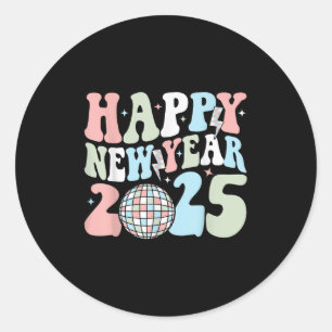 Retro Groovy Happy New Year 2025 Cute New Years Ev Classic Round Sticker