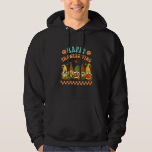 Retro Groovy Happy Thanksgiving Fall Gnomes Pumpki Hoodie