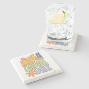 Retro Groovy "Have a Great Day" Floral Stone Coaster