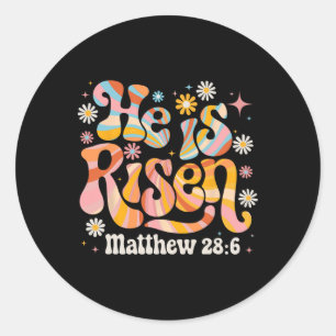 Retro Groovy He Is Risen Christian Easter Kids Gir Classic Round Sticker