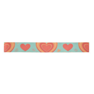 Retro Groovy Hearts 70s Valentine Love Coral Mint Satin Ribbon