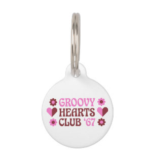Retro Groovy Hearts Club '67 Pink Brown Valentine Pet Tag
