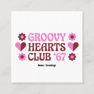 Retro Groovy Hearts Club '67 Pink Brown Valentine Square Business Card