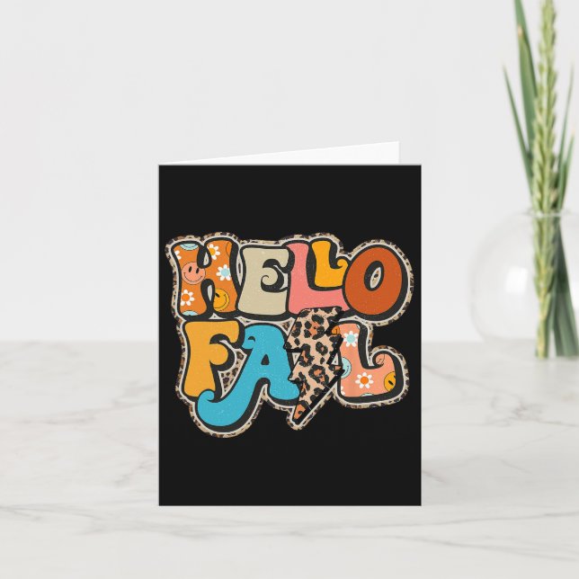 Retro Groovy Hello Fall Autumn Vibes Thanksgiving  Card (Front)