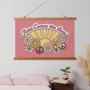 Retro Groovy   Here Comes the Sun Vintage Graphic Hanging Tapestry