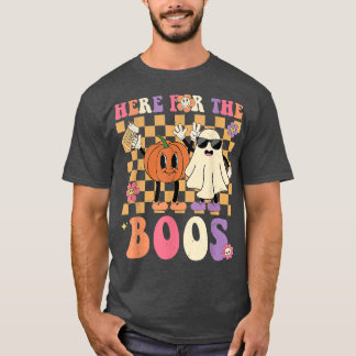 Retro Groovy Here For The Boos Funny Punpkin Ghost T-Shirt
