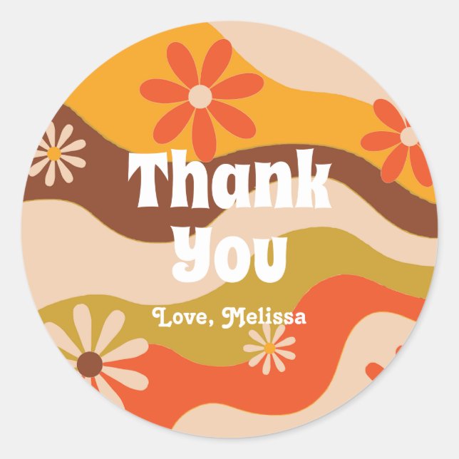 Retro Groovy Hippie Flower Sweet 16 Thank You Classic Round Sticker (Front)