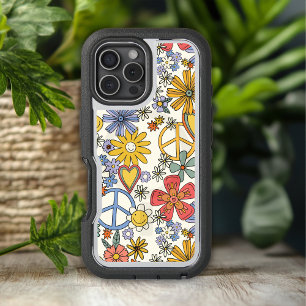 Retro Groovy Hippie Flowers Hearts
