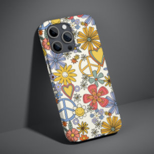 Retro Groovy Hippie Flowers Hearts Case-Mate iPhone 14 Case