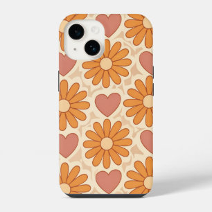 Retro Groovy Hippie Flowers & Hearts Custom Mother iPhone 14 Case