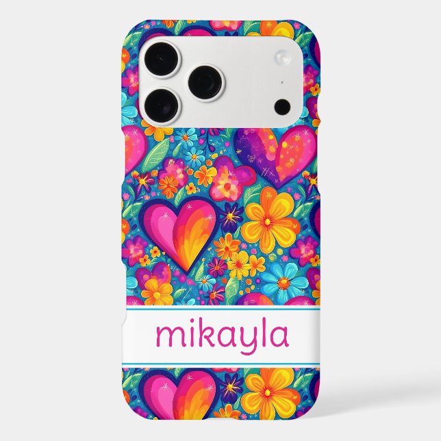 Retro Groovy Hippie Flowers Hearts Personalized (Back)