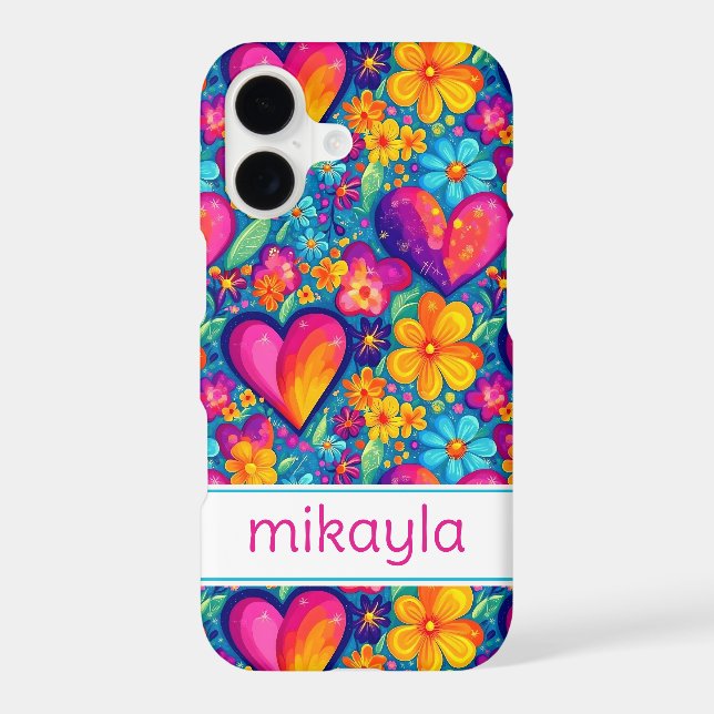 Retro Groovy Hippie Flowers Hearts Personalized (Back)