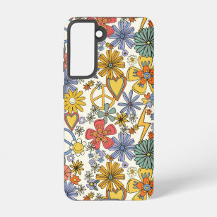Retro Groovy Hippie Flowers Hearts Samsung Galaxy Case