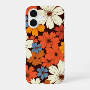 Retro Groovy Hippie Flowers Red Blue White Yellow iPhone 16 Case
