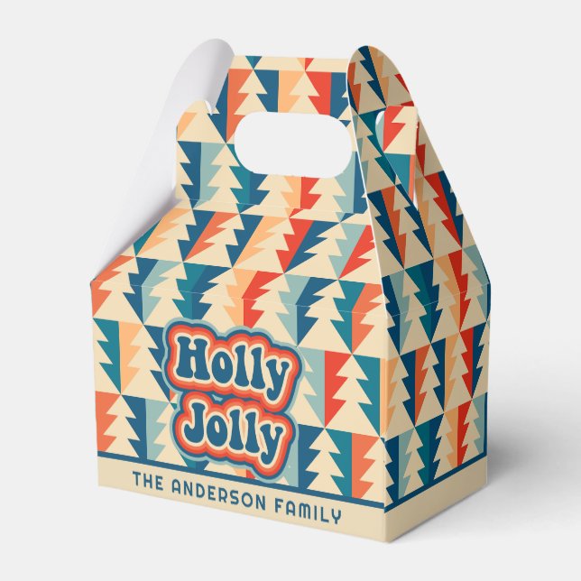 Retro Groovy Holly Jolly Geometric Trees Custom  Favour Box (Back Side)