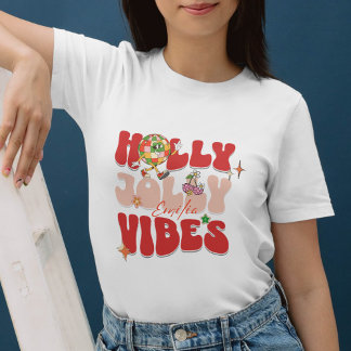 Retro Groovy Holly Jolly Vibes Red Christmas Name Sweatshirt