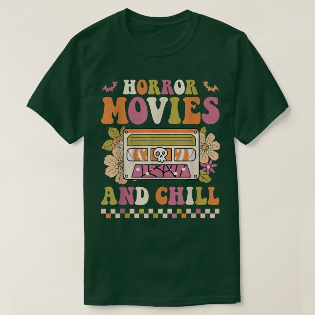 Retro Groovy Horror Movies And Chill Hippie Hallow T-Shirt (Design Front)
