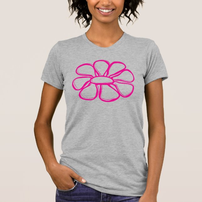 Retro Groovy Hot Pink Daisy T-Shirt (Front)