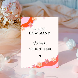 Retro Groovy how many kisses bridal shower game Pedestal Sign