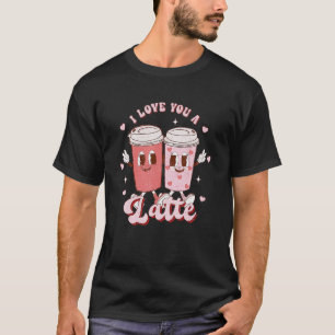Retro Groovy I Love You Latte Couple Coffee Heart  T-Shirt