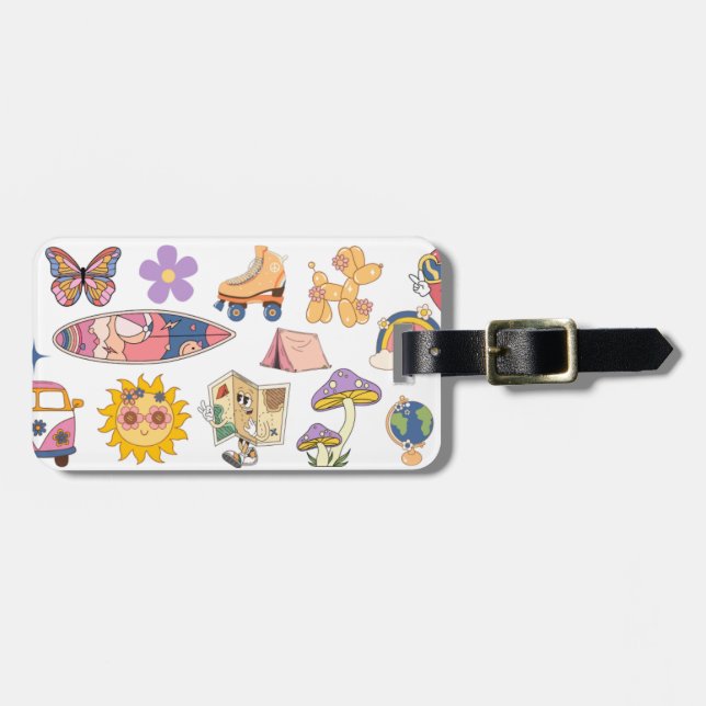 Retro Groovy Illustrated Customisable Luggage Tag (Front Horizontal)