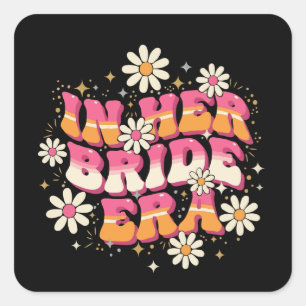 Retro Groovy In Her Bride Era 70s Bachelorette  Square Sticker