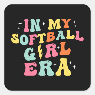 Retro Groovy In My Softball Girl Era Square Sticker