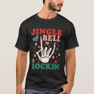 Retro Groovy Jingle Bell Rockin Skeleton Christmas T-Shirt