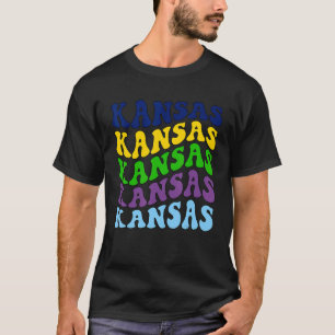 Retro Groovy Kansas State Home I Love Kansas Flag  T-Shirt