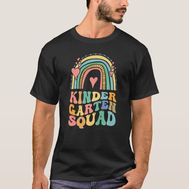Retro Groovy Kindergarten Crew Kinder Squad Teache T-Shirt (Front)