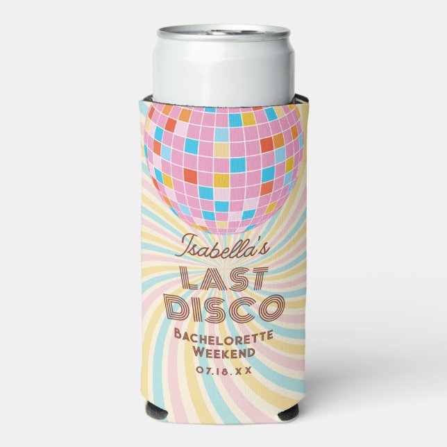 Retro Groovy Last Disco Bachelorette Party Seltzer Can Cooler (Seltzer Front)