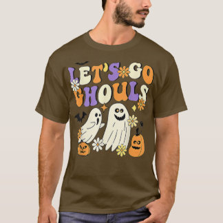 Retro Groovy Let's Go Ghouls Floral Ghost Hallowee T-Shirt