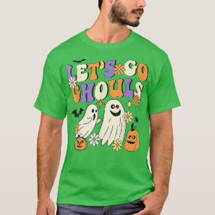 Retro Groovy Let's Go Ghouls Floral Ghost Hallowee T-Shirt
