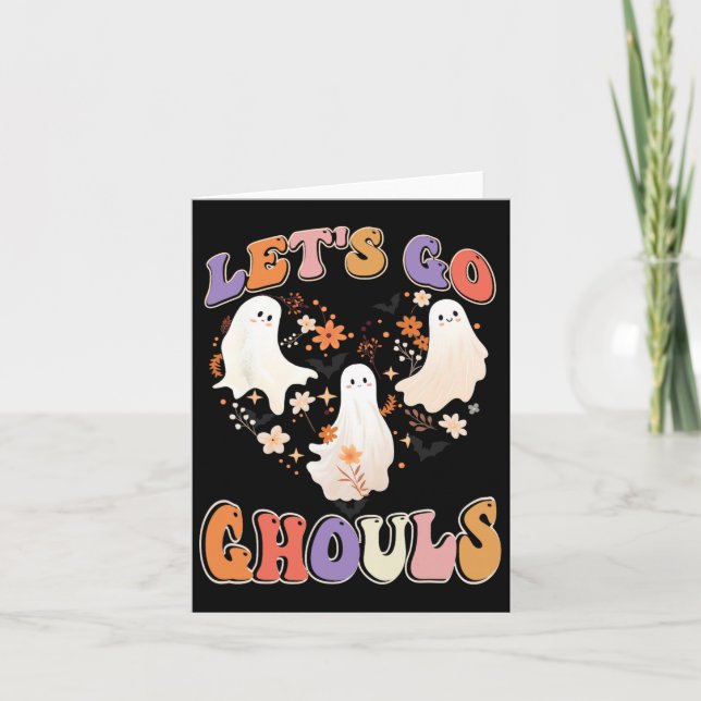Retro Groovy Let's Go Ghouls Fun Halloween Couples Card (Front)