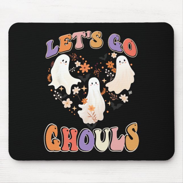 Retro Groovy Let's Go Ghouls Fun Halloween Couples Mouse Pad (Front)