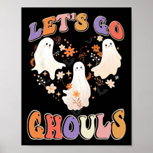 Retro Groovy Let's Go Ghouls Fun Halloween Couples Poster