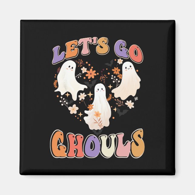 Retro Groovy Let's Go Ghouls Funny Halloween Coupl Magnet (Front)