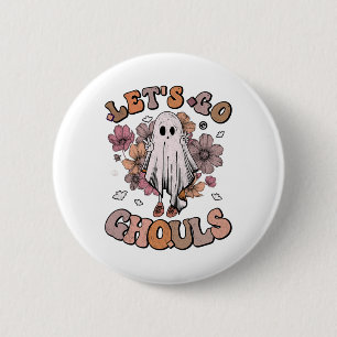 Retro Groovy Let's Go Ghouls Ghost 70s Hippie Hall 6 Cm Round Badge