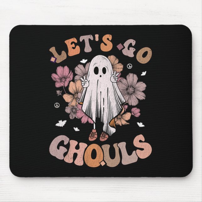 Retro Groovy Let's Go Ghouls Ghost 70s Hippie Hall Mouse Pad (Front)