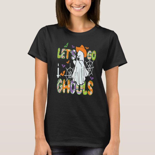 Retro Groovy Let's Go Ghouls Ghost 70s Spooky Hall T-Shirt (Front)