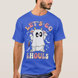 Retro Groovy Let's Go Ghouls Halloween Ghost Cow C T-Shirt
