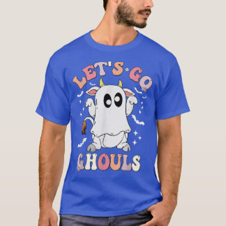 Retro Groovy Let's Go Ghouls Halloween Ghost Cow C T-Shirt