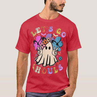 Retro Groovy Let's Go Ghouls Halloween Ghost Flora T-Shirt