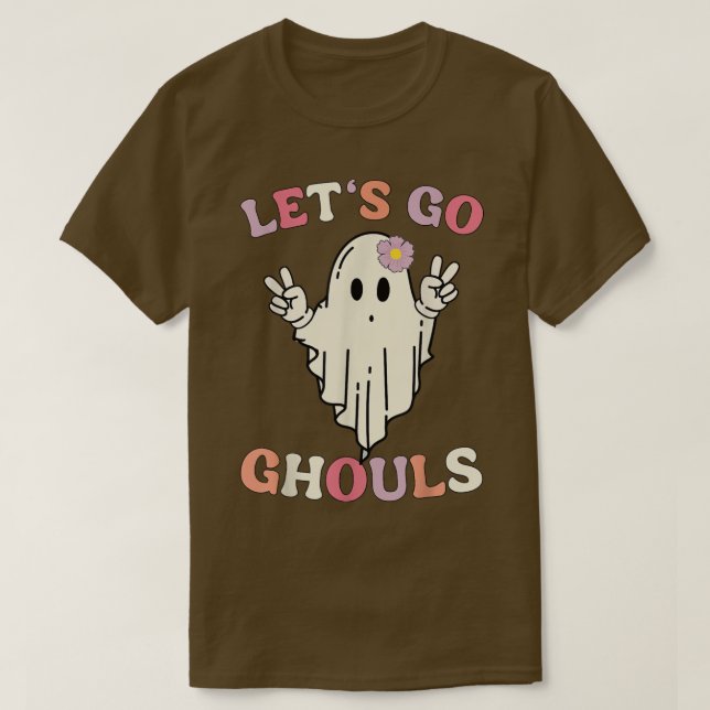 Retro Groovy Let's Go Ghouls Halloween Ghost Funny T-Shirt (Design Front)