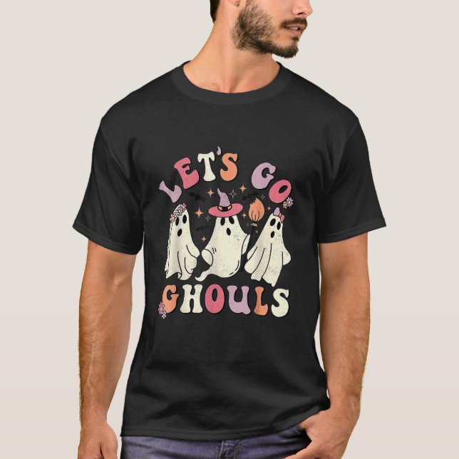 Retro Groovy Let's Go Ghouls Halloween Ghost Outfi T-Shirt (Front)