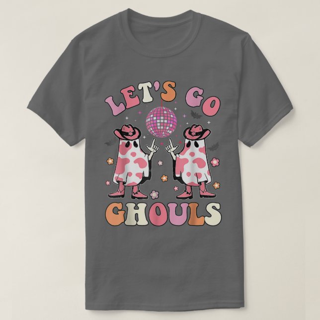 Retro Groovy Let's Go Ghouls Western Halloween Gho T-Shirt (Design Front)
