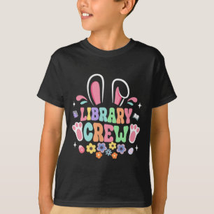 Retro Groovy Library Crew Librarian Bunny Ear Flow T-Shirt