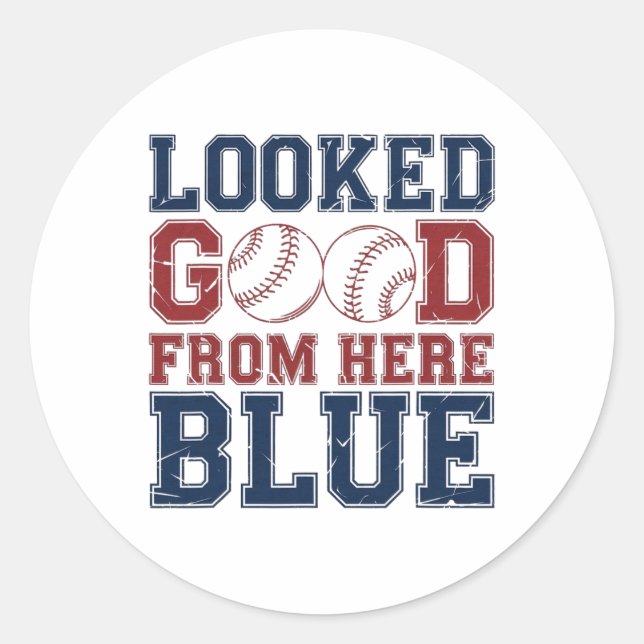 Retro Groovy Looked Good From Here Blue Funny Soft Classic Round Sticker (Front)