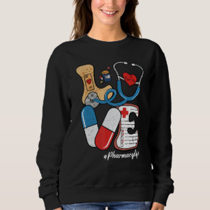 Retro Groovy LOVE Stethoscope Pill Pharmacy Life P Sweatshirt