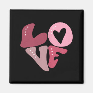 Retro Groovy Love Valentines Day Pink T Shirt Magnet